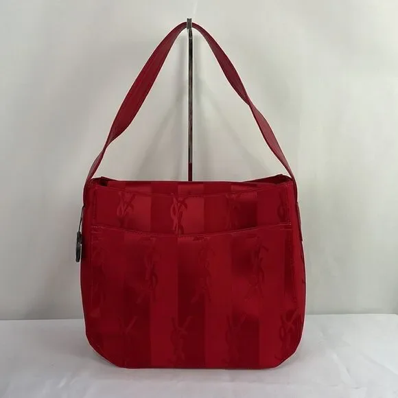 Yves St Laurent Vintage Red Satin Logo Bag - Picture 3 of 10